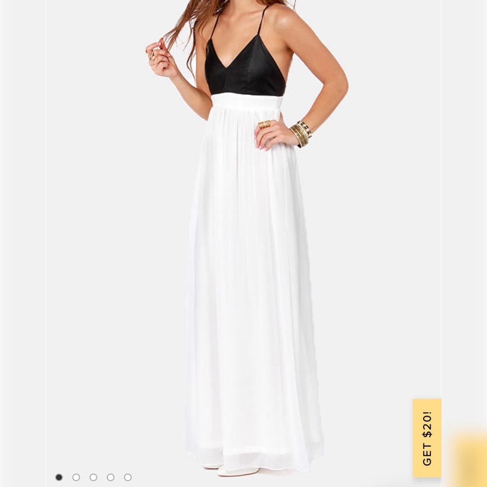 Lulu’s Exclusive Black and White Cross Back Maxi Dress